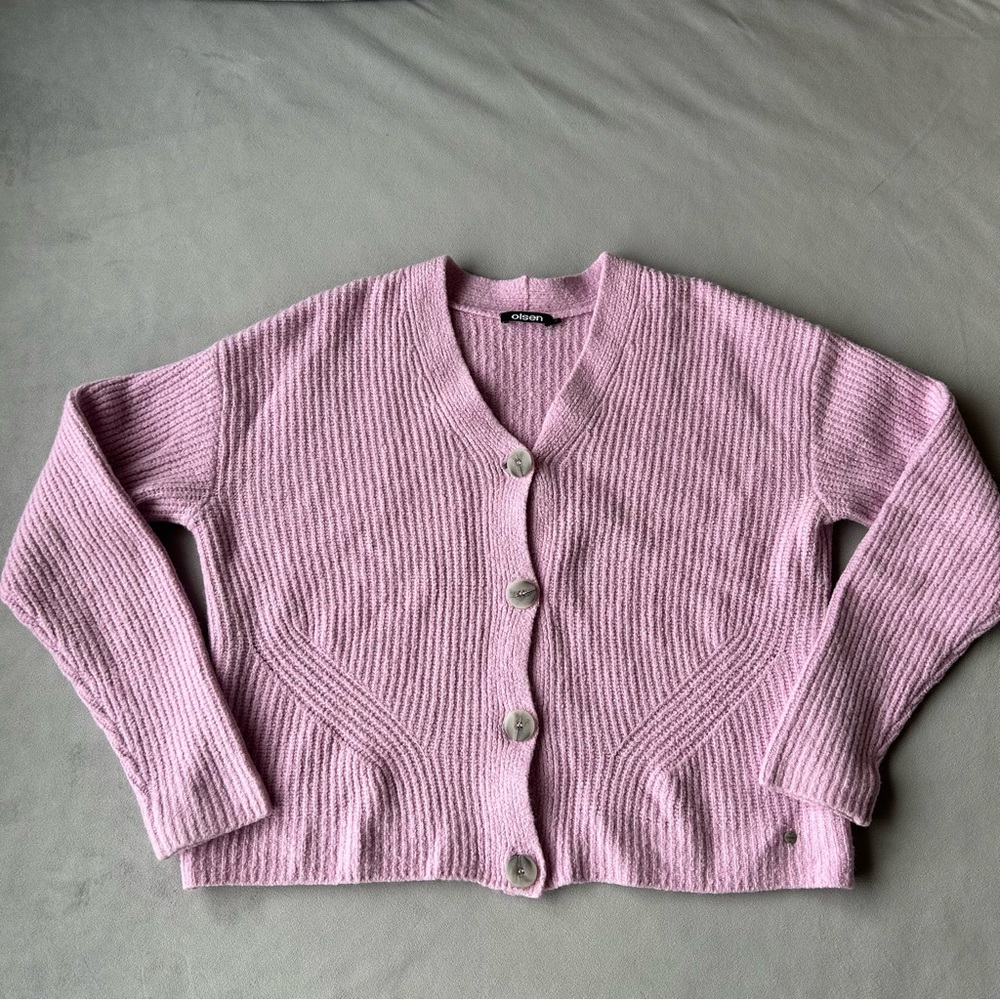 Olsen ~ V-Neck Cardigan ~ Mauve Pink ~ Women’s Medium